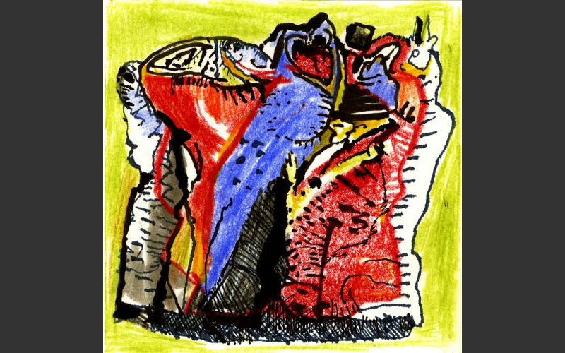 #28 aus der Serie Zettelwirtschaft (2012)<br>Farbstift, Tusche auf Papier, 10 X 10 cm - Farbige Blätter