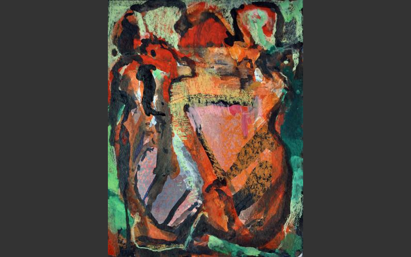Der Tod und das Mädchen (2012)<br>Wasserfarbe, Tusche, Pastell auf Karton, 32 X 24 cm - Farbige Blätter