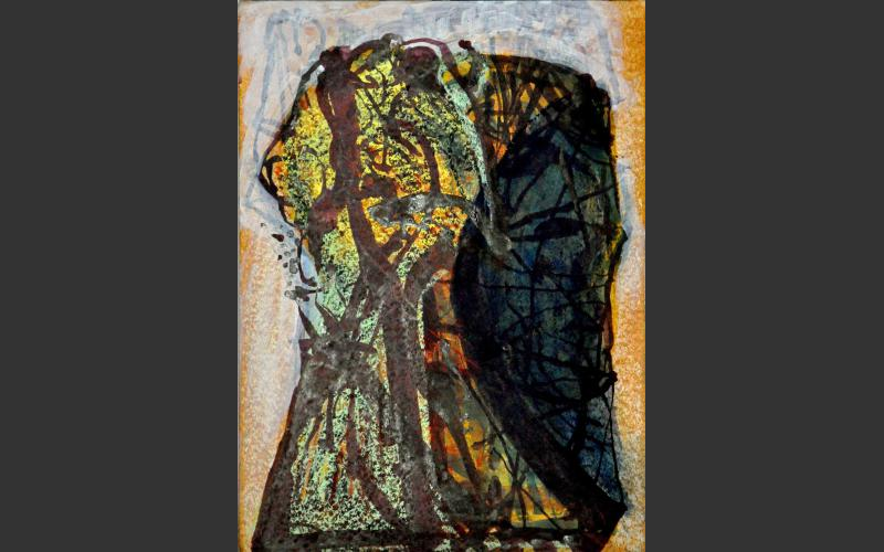 Magier (2012)<br>Tusche, Wasserfarbe, Pastell auf Karton,, 48 X 36 cm - Farbige Blätter