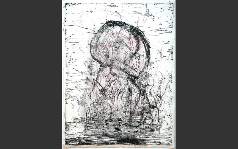 Felsen im Meer (2015)<br>Monotypie auf Bütten, 48,8 x 63,2 cm - Monotypien