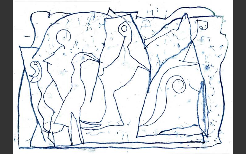 Relief linear (2014)<br>Monotypie auf Japanpapier, 25,7 x 36,4 cm - Monotypien