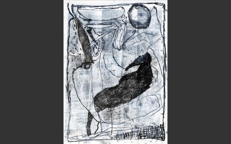 Schwarzer Vogel (2014)<br>Monotypie auf Papier, 25,5 X 18,5 cm - Monotypien