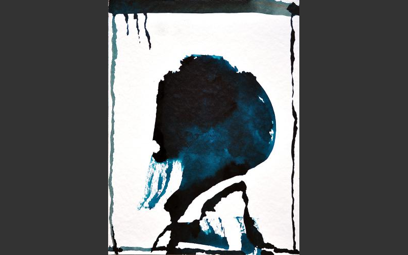 Der mit dem weißen Kragen (2013)<br>Blaue Tusche auf Karton, 32 X 24 cm - Zeichnungen