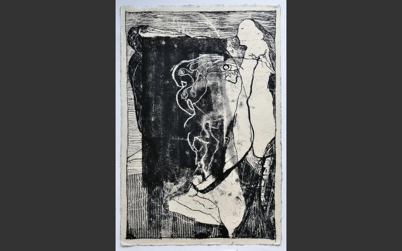 №9 (2015)<br /> Monotypie auf , kahari Himalaya-Büttenpapier 50 x 35 cm - Symbiose