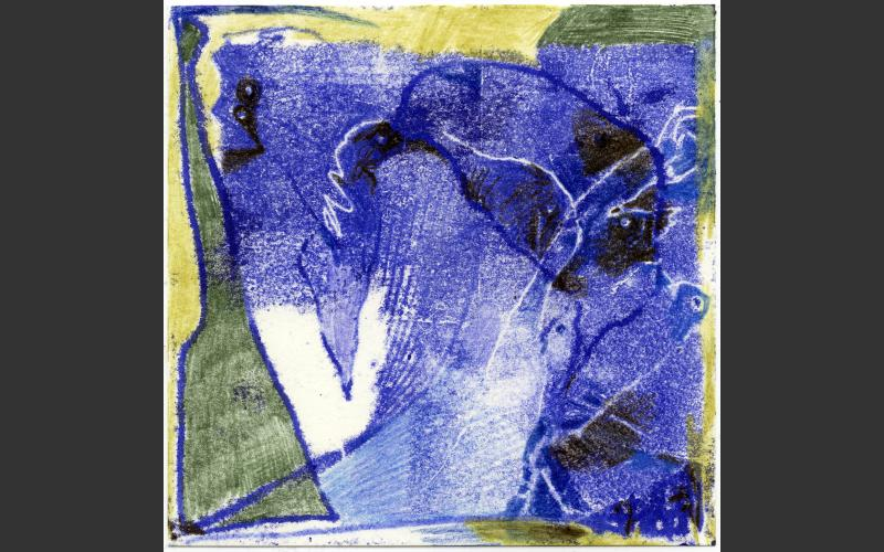Blueprint № 7 2015<br />Monotypie, Farbstife auf Papier, 15 X 15 cm - BLUEPRINT