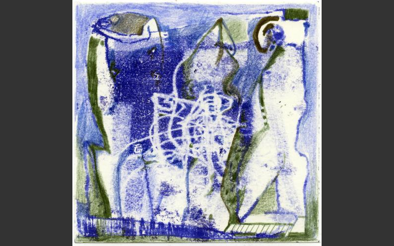 Blueprint № 21 2015<br />Monotypie, Farbstife auf Papier, 15 X 15 cm - BLUEPRINT